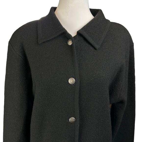 Nordstrom Wool Cardigan Button Front Black Size Medium Made in Australia - Picture 2 of 6